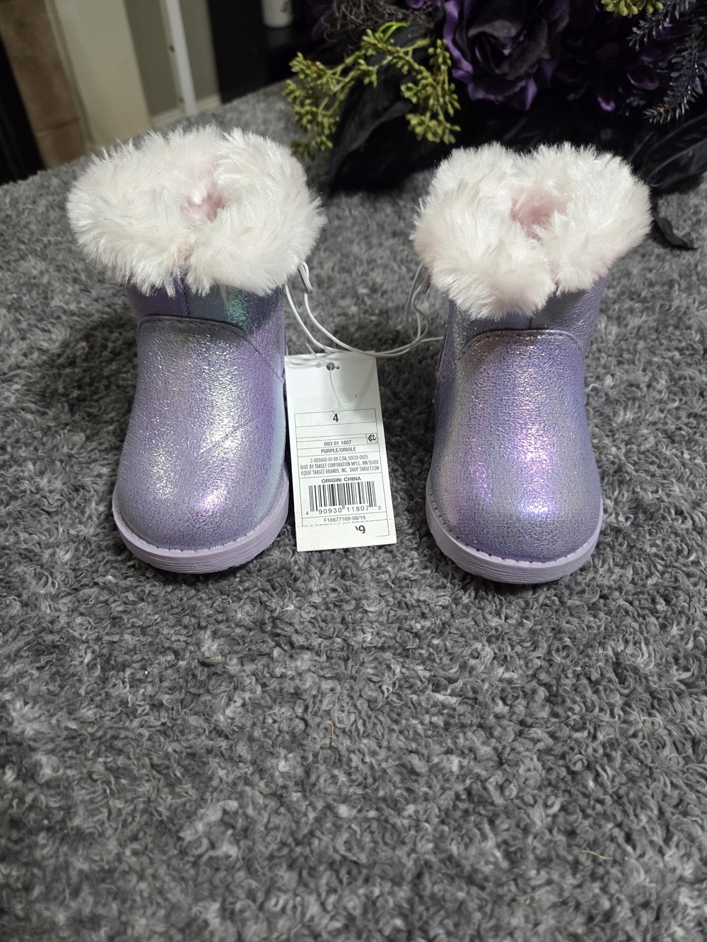 Cat & Jack Iridescent Purple Boots with Pink Faux-Fur Trim
